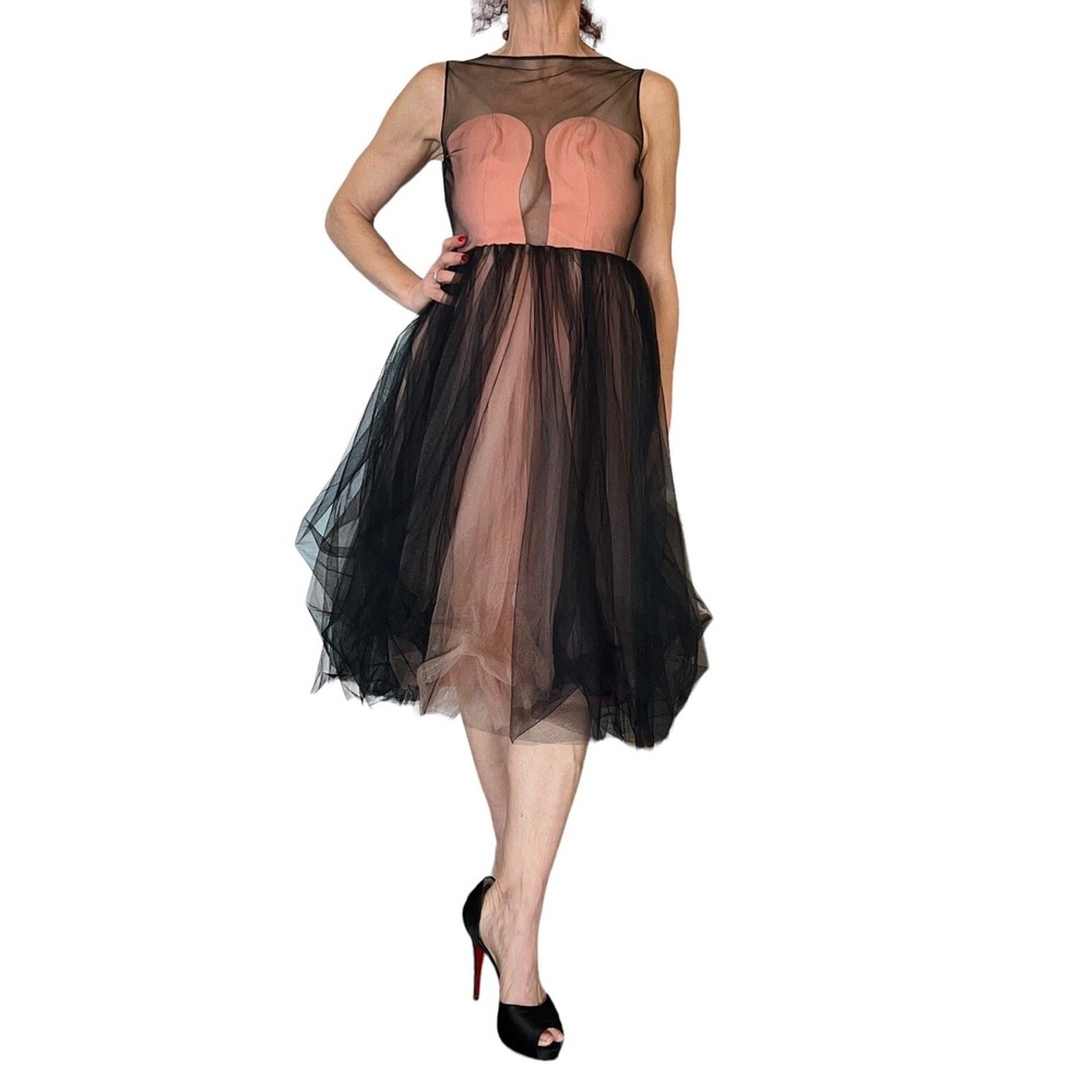 Georges Hobeika Runway Black Pink Sleeveless Tulle Party Cocktail Dress 36